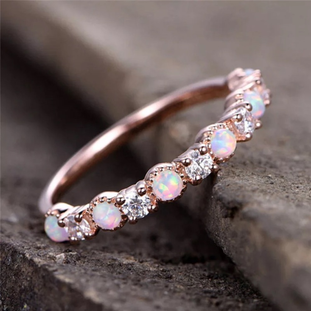 Rose Gold Opal Fire Stone Ring - Picture 2 of 5